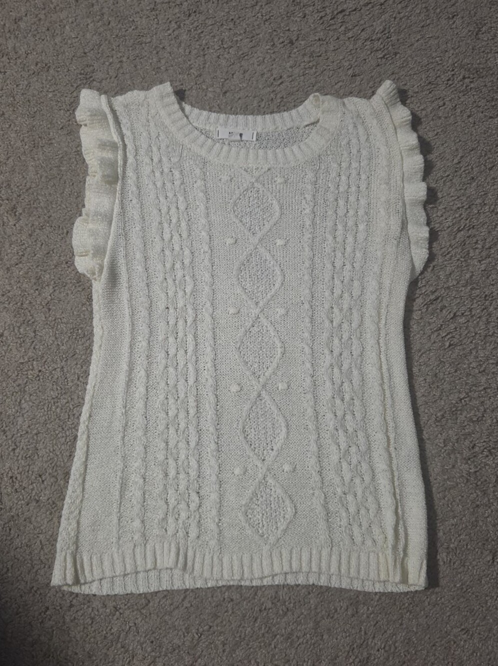 mine Cream Cable-Knit Ruffle Sleeve Sweater